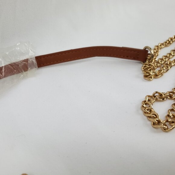Gold Tone Chain PU Leather Strap Crossbody Handbag Purse Strap New - Picture 2 of 4